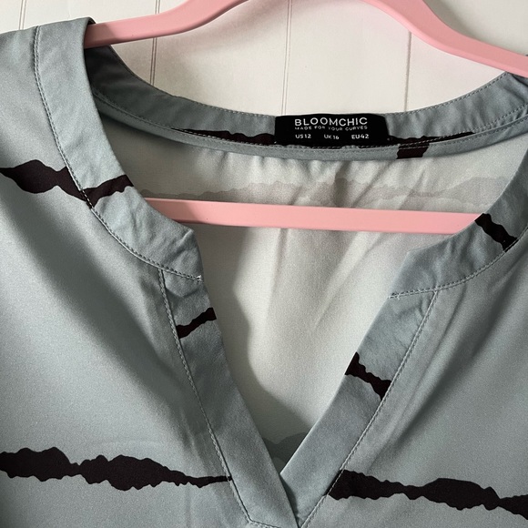 Bloomchic Tie Dye Notched Button Detail Roll Dolman Sleeve Striped Blouse - Picture 2 of 8